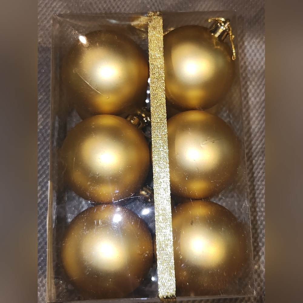 12 Matte Gold IKEA Christmas Tree Ornaments Plastic Holiday NIB